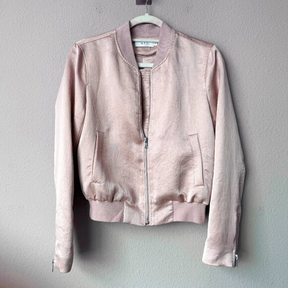 ALC Edison Satin Bomber Jacket in Light Pink Size XS - Picture 2 of 6